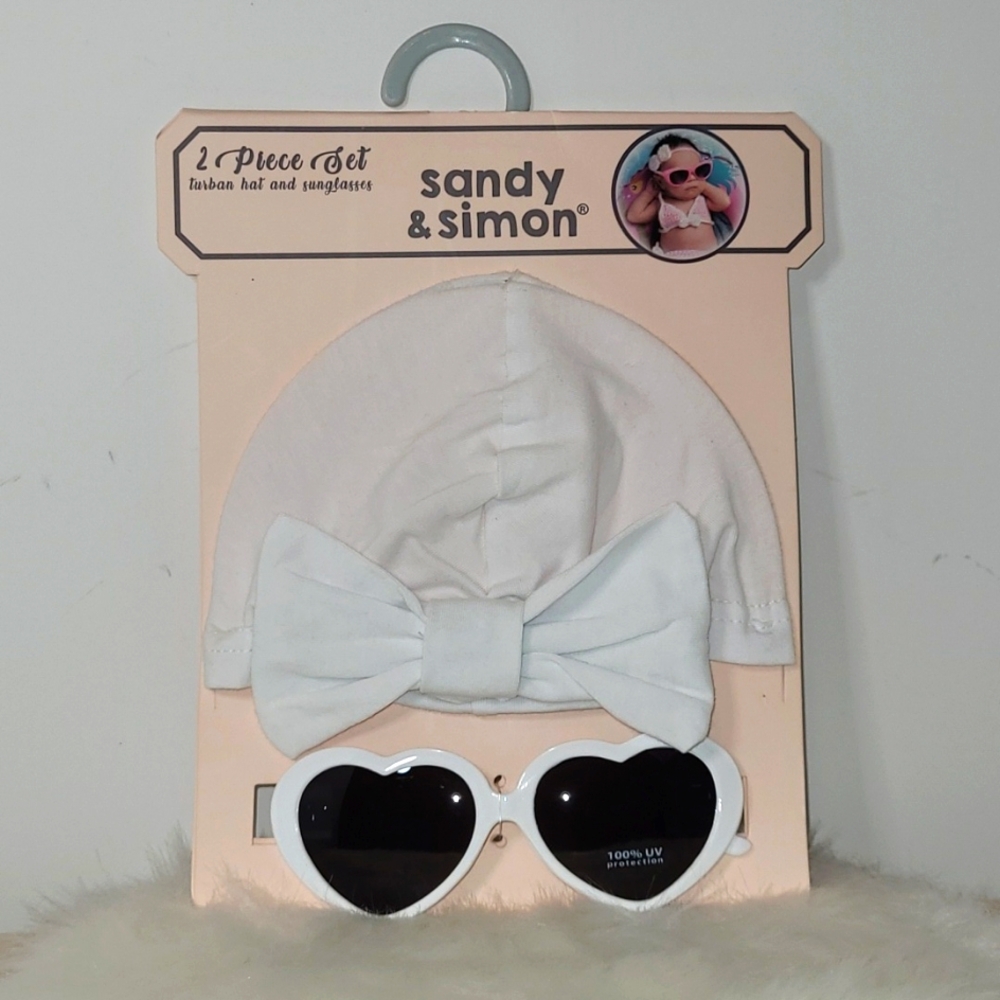 Sandy & Simon 2Pc Set Baby Girl, Turban Cap Hat with Bow & Sunglasses Beachy NWT